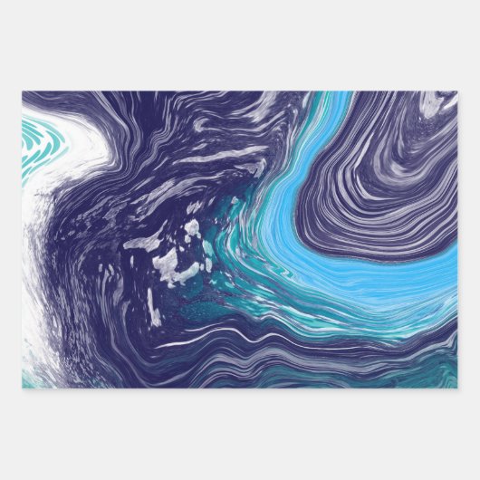 Royal Blue en White Marble Waves Fluid Art Inpakpapier Vel (Voorkant 2)
