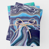 Royal Blue en White Marble Waves Fluid Art Inpakpapier Vel (In situ)