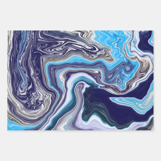Royal Blue en White Marble Waves Fluid Art Inpakpapier Vel (Voorkant)