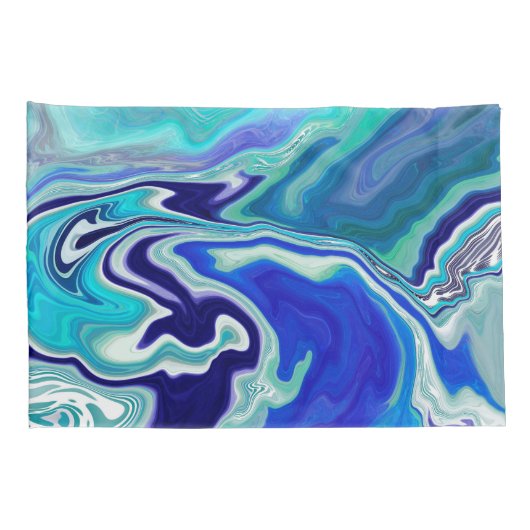Royal Blue en White Marble Waves Fluid Art Kussensloop (Achterkant-Rechts)