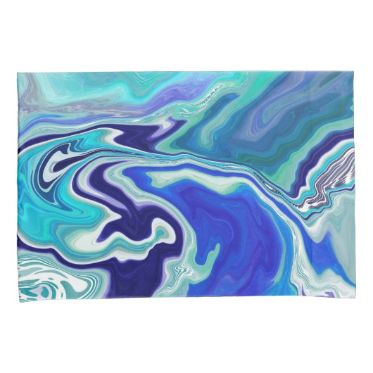 Royal Blue en White Marble Waves Fluid Art Kussensloop (Voorkant-Rechts)