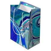 Royal Blue en White Marble Waves Fluid Art Medium Cadeauzakje (Voorkant Gekanteld)