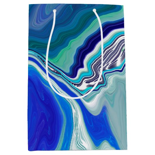 Royal Blue en White Marble Waves Fluid Art Medium Cadeauzakje (Voorkant)