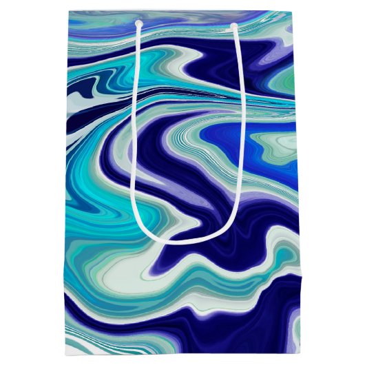 Royal Blue en White Marble Waves Fluid Art Medium Cadeauzakje (Achterkant)