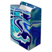Royal Blue en White Marble Waves Fluid Art Medium Cadeauzakje (Achterkant Gekanteld)