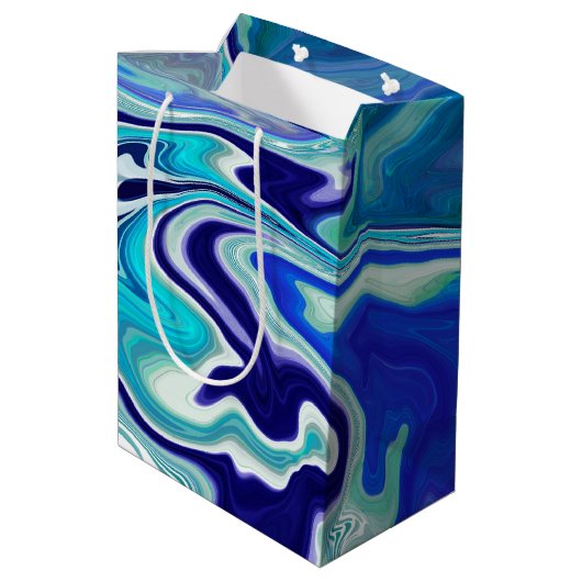 Royal Blue en White Marble Waves Fluid Art Medium Cadeauzakje (Achterkant Gekanteld)