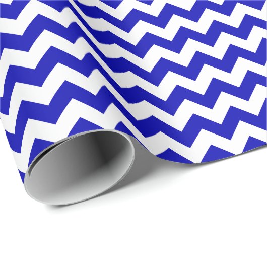 Royal Blue en White Medium Chevron Wrapping Paper Cadeaupapier (Rol Hoek)