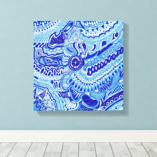 Royal Blue en White Ming style oriental Canvas Afdruk (Insitu (Houten vloer))