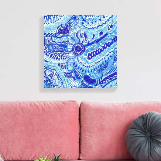 Royal Blue en White Ming style oriental Canvas Afdruk (Insitu (Woonkamer))