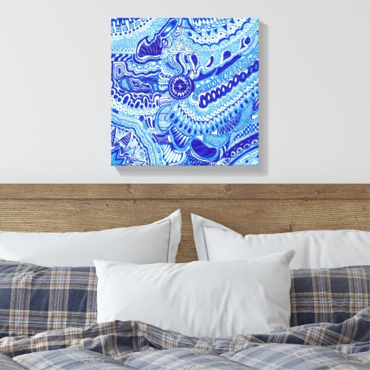 Royal Blue en White Ming style oriental Canvas Afdruk (Insitu (Slaapkamer))