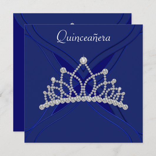 Royal Blue en White Quinceanera Uitnodigingen (Voorkant / Achterkant)