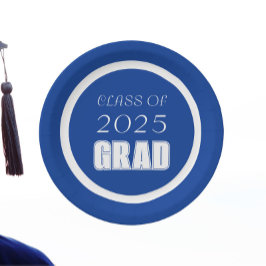 Royal Blue en White School Kleuren Afstuderen Papieren Bordje