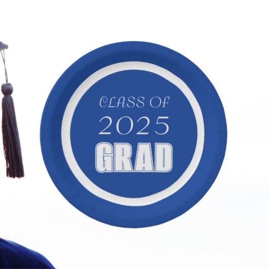 Royal Blue en White School Kleuren Afstuderen Papieren Bordje