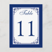 Royal Blue en White Scrolls Tafelnummer Kaart (Voorkant)