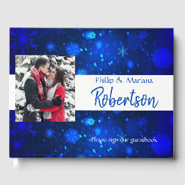 Royal Blue en White Snowflakes Winter Wedding Gastenboek