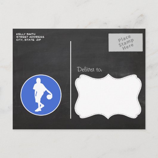 Royal Blue en White Stripes; Basketbal Uitnodiging Briefkaart (Achterkant)