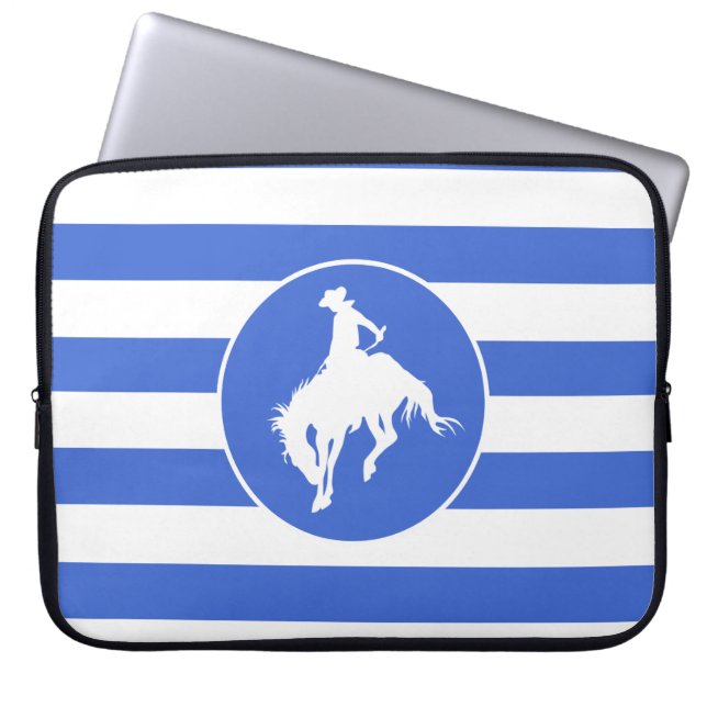 Royal Blue en White Stripes; Rodeo Cowboy Laptop Sleeve (Voorkant)