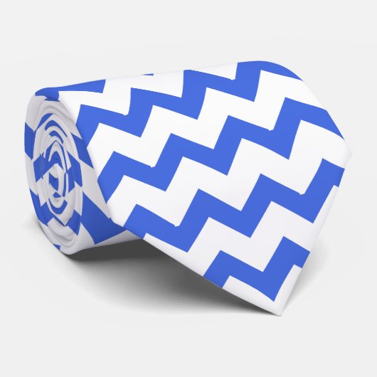 Royal Blue en White Zig Zag Striped Stropdas (Opgerold)