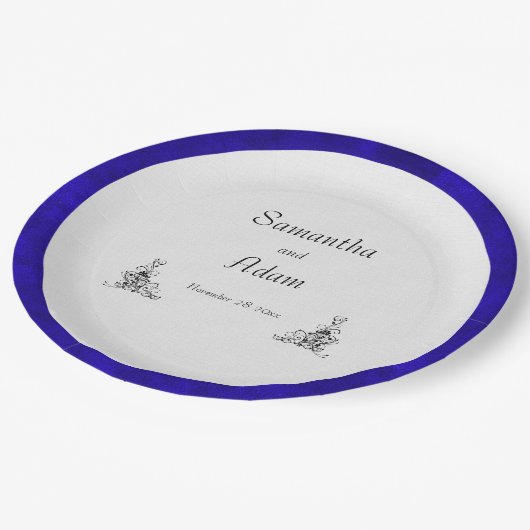 Royal Blue en wit decoratieve bruiloft Papieren Bordje (Gekanteld)