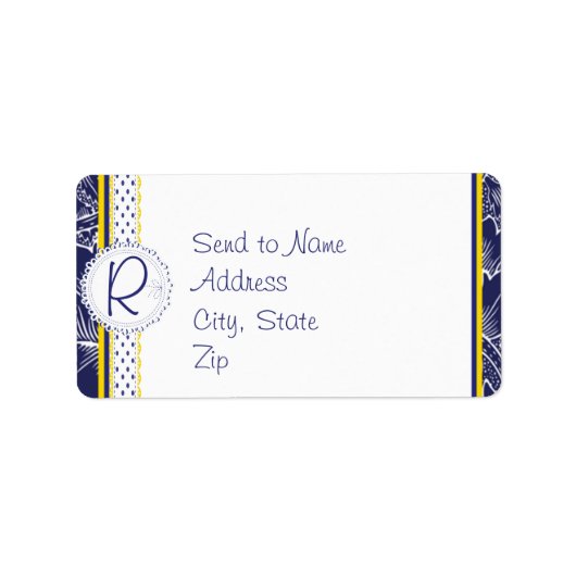 Royal Blue en Yellow Sunflowers Monogram Adres Etiket (Voorkant)