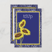 Royal Blue en Yellow Sunflowers RSVP (Voorkant / Achterkant)