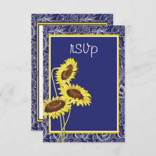 Royal Blue en Yellow Sunflowers RSVP (Voorkant / Achterkant)