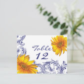  Royal Blue en Yellow Sunflowers Tafel Kaart (Staand voorkant)