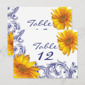  Royal Blue en Yellow Sunflowers Tafel Kaart (Voorkant / Achterkant)