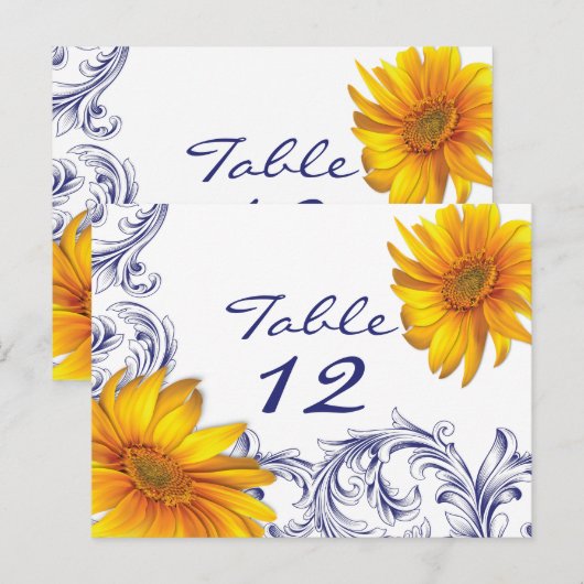  Royal Blue en Yellow Sunflowers Tafel Kaart (Voorkant / Achterkant)