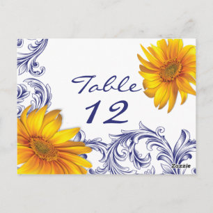  Royal Blue en Yellow Sunflowers Tafel Kaart