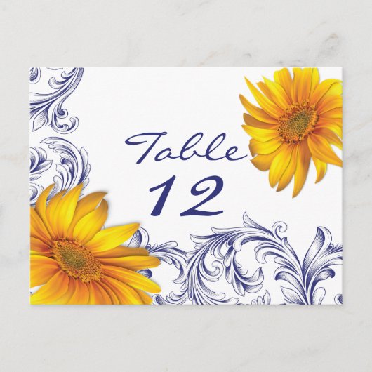  Royal Blue en Yellow Sunflowers Tafel Kaart (Voorkant)