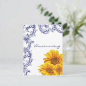 Royal Blue en Yellow Sunflowers Verloving Aankondiging (Staand voorkant)