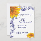  Royal Blue en Yellow Sunflowers Verloving Aankondiging (Achterkant)