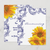  Royal Blue en Yellow Sunflowers Verloving Aankondiging (Voorkant / Achterkant)