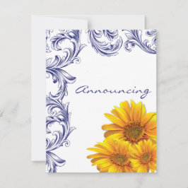  Royal Blue en Yellow Sunflowers Verloving Aankondiging