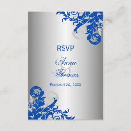 Royal Blue en Zilveren Bloemrijke Trouw-RSVD RSVP Kaartje