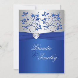 Royal Blue en Zilveren Hart Bruiloft uitnodiging