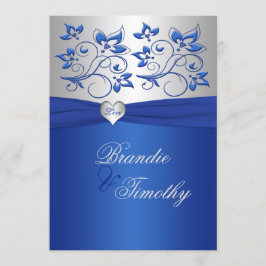 Royal Blue en Zilveren Hart Bruiloft uitnodiging