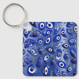 Royal Blue Evil Eye Charm gepersonaliseerde QR-cod Sleutelhanger