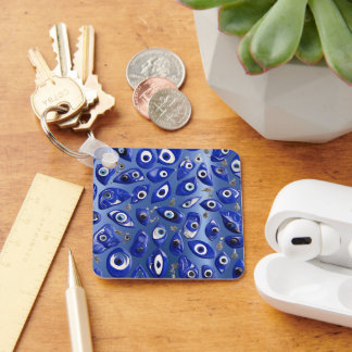 Royal Blue Evil Eye Charm gepersonaliseerde QR-cod Sleutelhanger