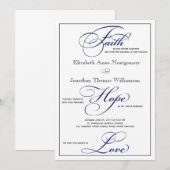 Royal Blue Faith Hope Love Weddenation Kaart (Voorkant / Achterkant)