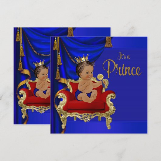 Royal Blue Fancy Etnisch Prince Baby shower Kaart (Voorkant / Achterkant)