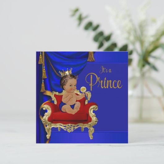Royal Blue Fancy Etnisch Prince Baby shower Kaart (Staand voorkant)