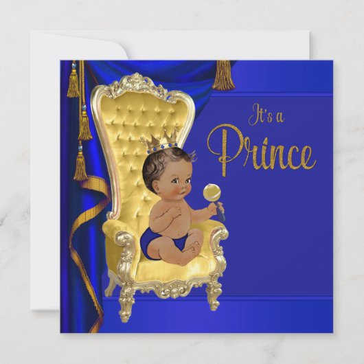 Royal Blue Fancy Etnisch Prince Baby shower Kaart (Voorkant)