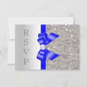 Royal Blue Faux Bow Silver Sequins Diamond RSVP