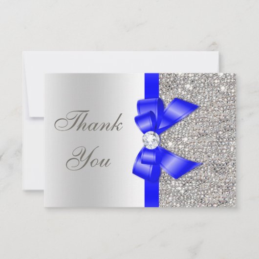 Royal Blue Faux Bow Silver Sequins Hartelijk dank Bedankkaart (Voorkant)