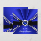 Royal Blue Faux Diamond Jewel Birthday Party Kaart (Voorkant / Achterkant)