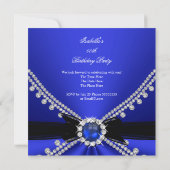 Royal Blue Faux Diamond Jewel Birthday Party Kaart (Achterkant)