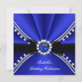 Royal Blue Faux Diamond Jewel Birthday Party Kaart (Voorkant)
