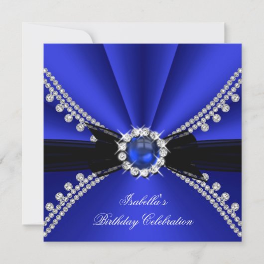 Royal Blue Faux Diamond Jewel Birthday Party Kaart (Voorkant)